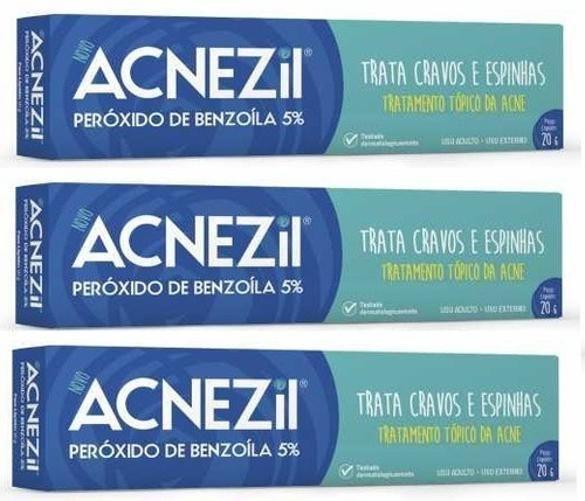 Kit 3 Acnezil Gel 20G Acnase Trata Cravos E Espinhas - Cimed